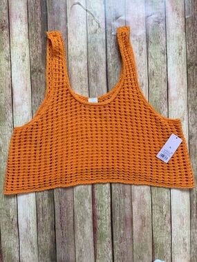 NWT Wild Fable Crochet Crop Tank | XL Orange Open Knit Festival Beach Top